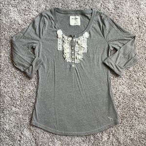 NWOT Abercrombie Kids Lace and Ruffle Grey Top